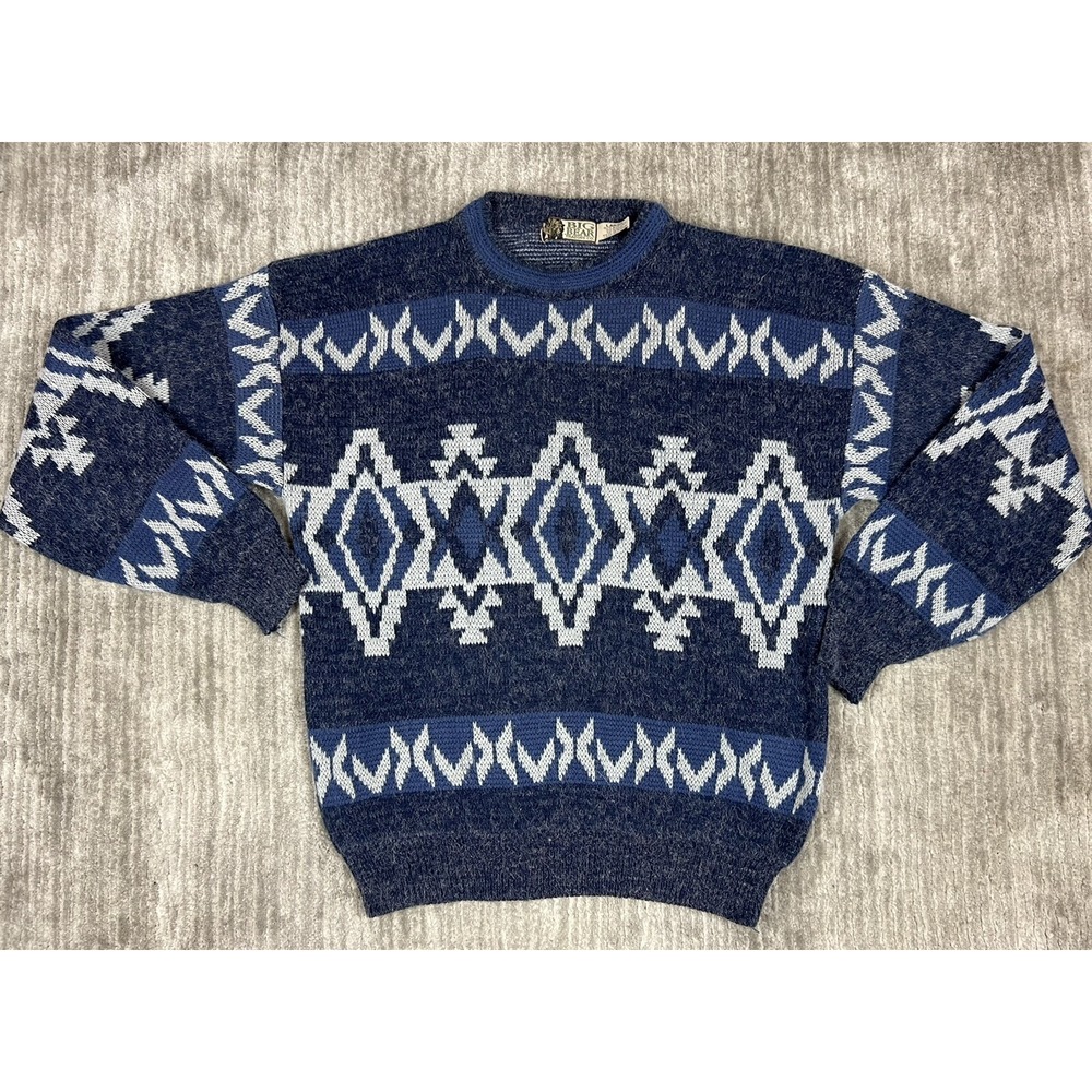 Big Bear Trading Sweater Mens Large Geometric Print 90s Acrylic Nylon Knit